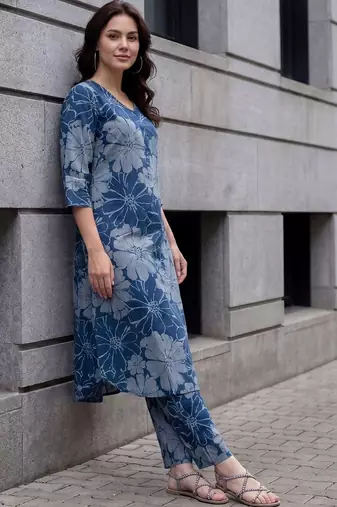 Women Floral Printed Regular Pure Cotton Kurta with Trousers