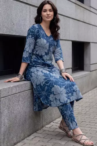 Women Floral Printed Regular Pure Cotton Kurta with Trousers