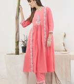 Women Ethnic Motifs Embroidered Panelled Thread Work Pure Cotton Kurta with Trousers