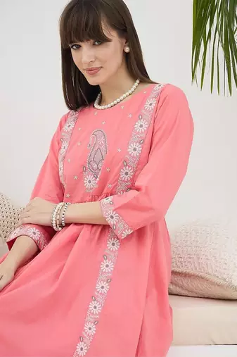 Women Ethnic Motifs Embroidered Panelled Thread Work Pure Cotton Kurta with Trousers