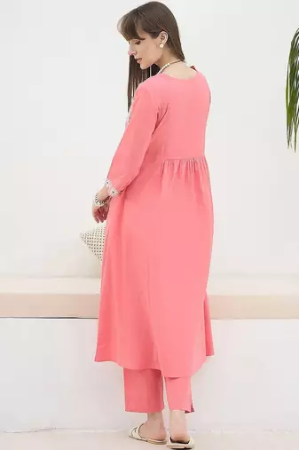 Women Ethnic Motifs Embroidered Panelled Thread Work Pure Cotton Kurta with Trousers
