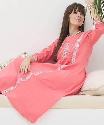 Women Ethnic Motifs Embroidered Panelled Thread Work Pure Cotton Kurta with Trousers 5