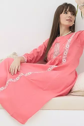 Women Ethnic Motifs Embroidered Panelled Thread Work Pure Cotton Kurta with Trousers