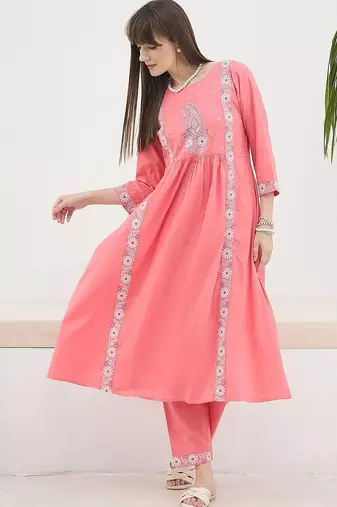 Women Ethnic Motifs Embroidered Panelled Thread Work Pure Cotton Kurta with Trousers
