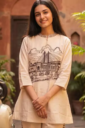 Women Printed Regular Kurti with Trousers