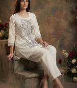 Women Floral Embroidered Regular Thread Work Pure Cotton Kurta with Trousers