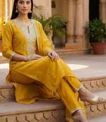 Women Ethnic Motifs Embroidered Regular Thread Work Kurta with Trousers & With Dupatta