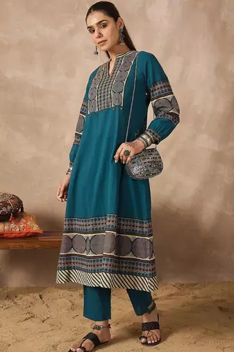 Women Printed Regular Pure Cotton Kurta with Trousers