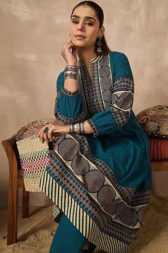 Women Printed Regular Pure Cotton Kurta with Trousers