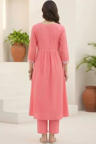 Women Ethnic Motifs Embroidered Panelled Thread Work Pure Cotton Kurta with Trousers