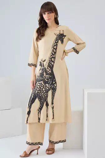 Women Animal Printed Regular Kurta with Trousers