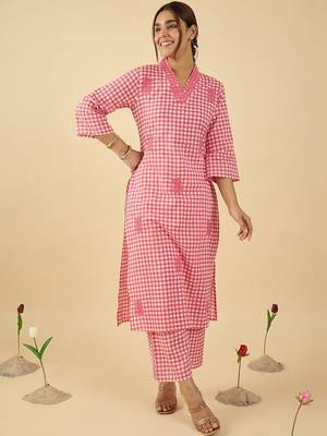 Women Regular Thread Work Pure Cotton Kurta with Trousers 2