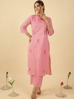 Women Regular Thread Work Pure Cotton Kurta with Trousers 4