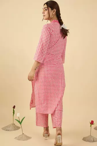 Women Regular Thread Work Pure Cotton Kurta with Trousers