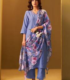 Floral Regular Thread Work Kurta With Trousers & Dupatta