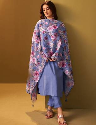 Floral Regular Thread Work Kurta With Trousers & Dupatta 3