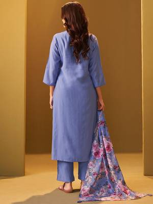 Floral Regular Thread Work Kurta With Trousers & Dupatta 5