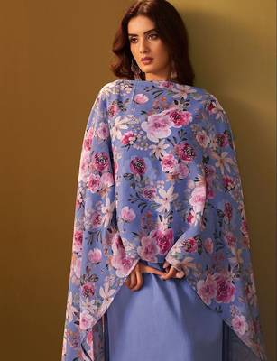 Floral Regular Thread Work Kurta With Trousers & Dupatta 6
