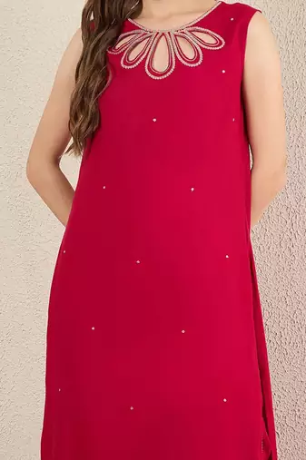 Women Solid Embroidered Kurta with Trousers