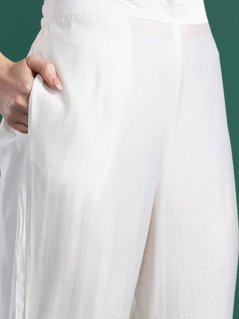 Floral Embroidered Thread Work Kurta With Trousers & Dupatta