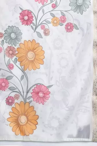 Floral Embroidered Thread Work Kurta With Trousers & Dupatta