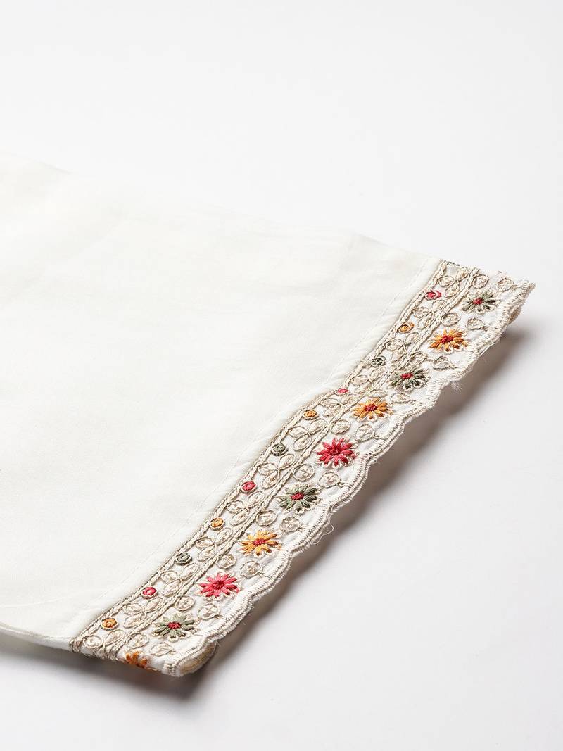 Floral Embroidered Thread Work Kurta With Trousers & Dupatta