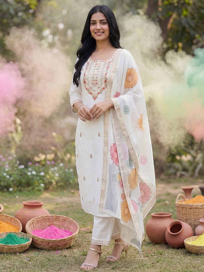 Women Floral Embroidered Kurta with Trousers & Dupatta