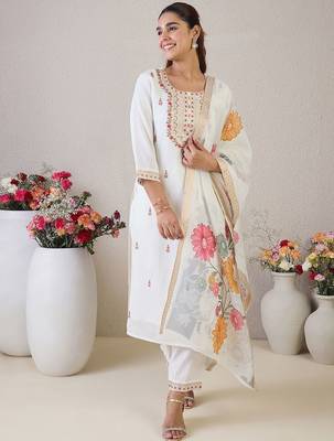 Women Floral Embroidered Kurta with Trousers & Dupatta 2