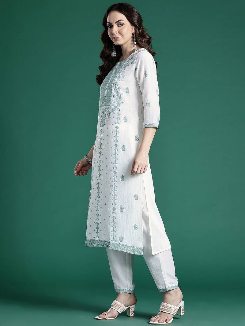 Ethnic Motifs Embroidered Kurta with Trousers & Dupatta