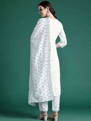 Ethnic Motifs Embroidered Kurta with Trousers & Dupatta 7