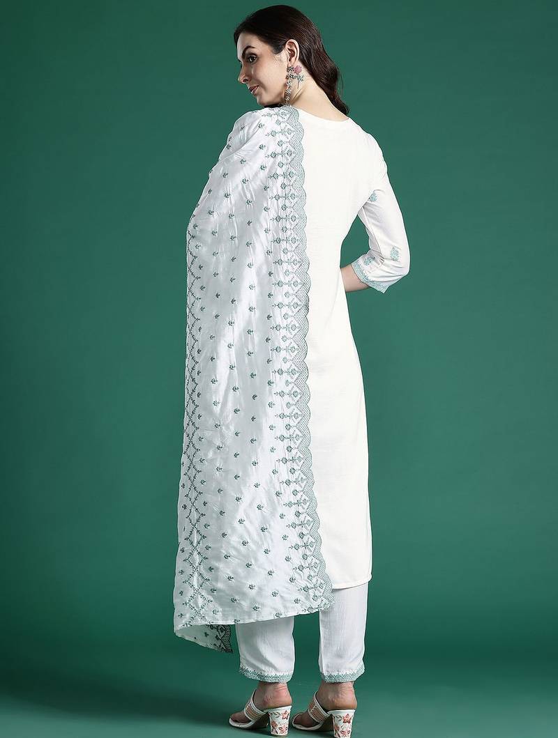 Ethnic Motifs Embroidered Kurta with Trousers & Dupatta