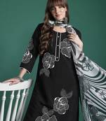 Floral Embroidered Pure Cotton Kurta with Trousers & Dupatta