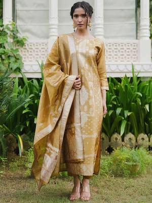 Ethnic Motifs Woven Design Straight Kurta With Trousers & Dupatta 1