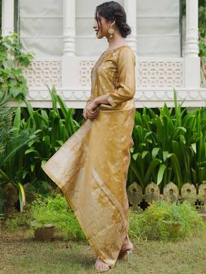 Ethnic Motifs Woven Design Straight Kurta With Trousers & Dupatta 3