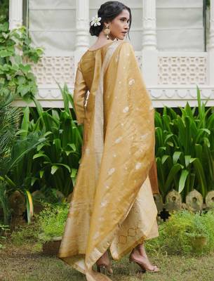 Ethnic Motifs Woven Design Straight Kurta With Trousers & Dupatta 4