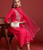 Ethnic Motifs Embroidered Sequinned Kurta With Trousers & Dupatta