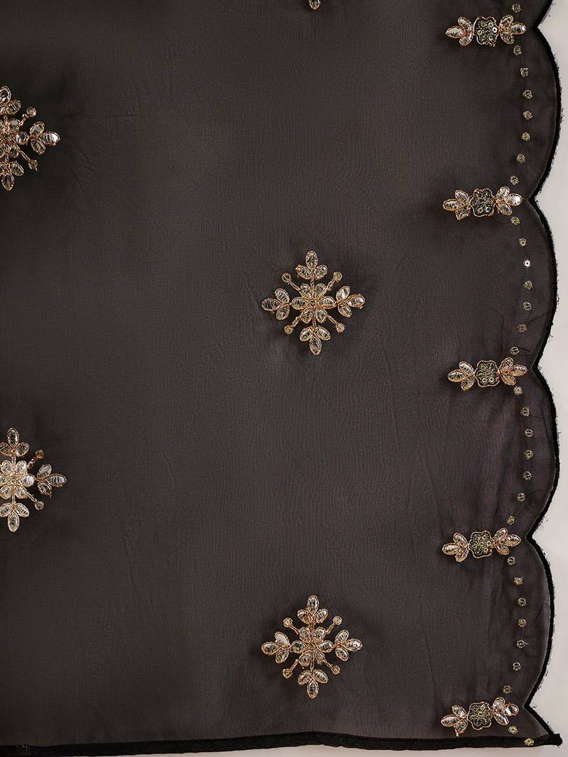 Ethnic Motifs Embroidered Gotta Patti Straight Kurta with Trousers & Dupatta