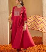 Chevron Embroidered Sequinned Liva A-Line Kurta With Trousers & With Dupatta