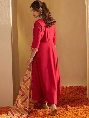 Chevron Embroidered Sequinned Liva A-Line Kurta With Trousers & With Dupatta 6