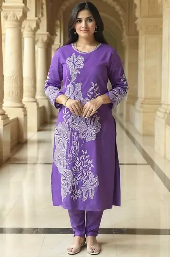 Women Floral Embroidered Kurta with Trousers