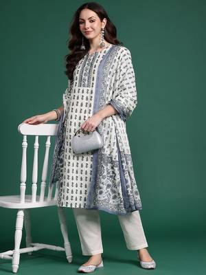Ethnic Motifs Printed Panelled Pure Cotton Kurta with Trousers & Dupatta 1