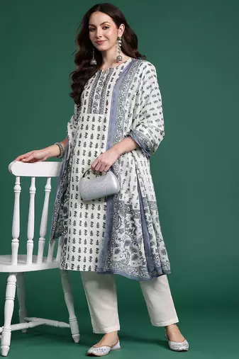 Ethnic Motifs Printed Panelled Pure Cotton Kurta with Trousers & Dupatta