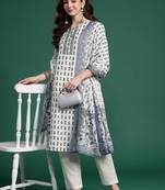 Ethnic Motifs Printed Panelled Pure Cotton Kurta with Trousers & Dupatta