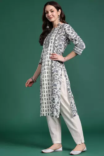 Ethnic Motifs Printed Panelled Pure Cotton Kurta with Trousers & Dupatta