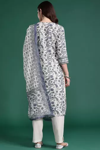 Ethnic Motifs Printed Panelled Pure Cotton Kurta with Trousers & Dupatta