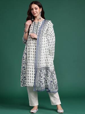 Ethnic Motifs Printed Panelled Pure Cotton Kurta with Trousers & Dupatta 7