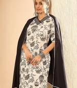 Floral Printed Embellished Pure Cotton Straight Kurta with Trouser And Dupatta