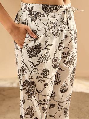 Floral Printed Embellished Pure Cotton Straight Kurta with Trouser And Dupatta 4