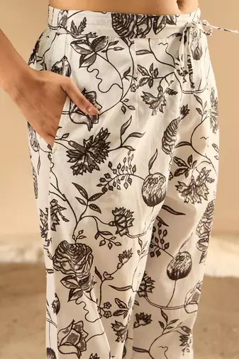 Floral Printed Embellished Pure Cotton Straight Kurta with Trouser And Dupatta