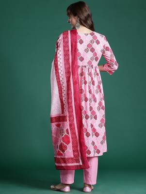 Ethnic Motifs Printed Empire Mirror Work Pure Cotton Kurta Set 6